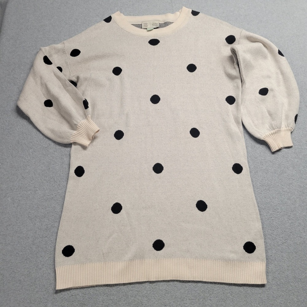 Anthropologie Saturday Sunday Emilie Tunic Cream Polka Dot Sweater‎ Dress Small
